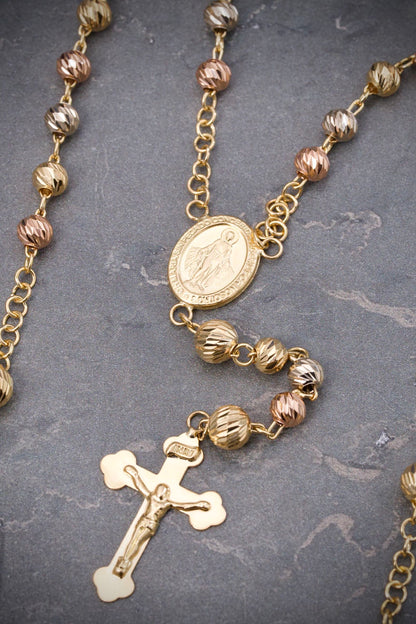 Rosario diamantado virgen de la milagrosa 15.6gr / Largo 60cm / Tres Oros Nac M
