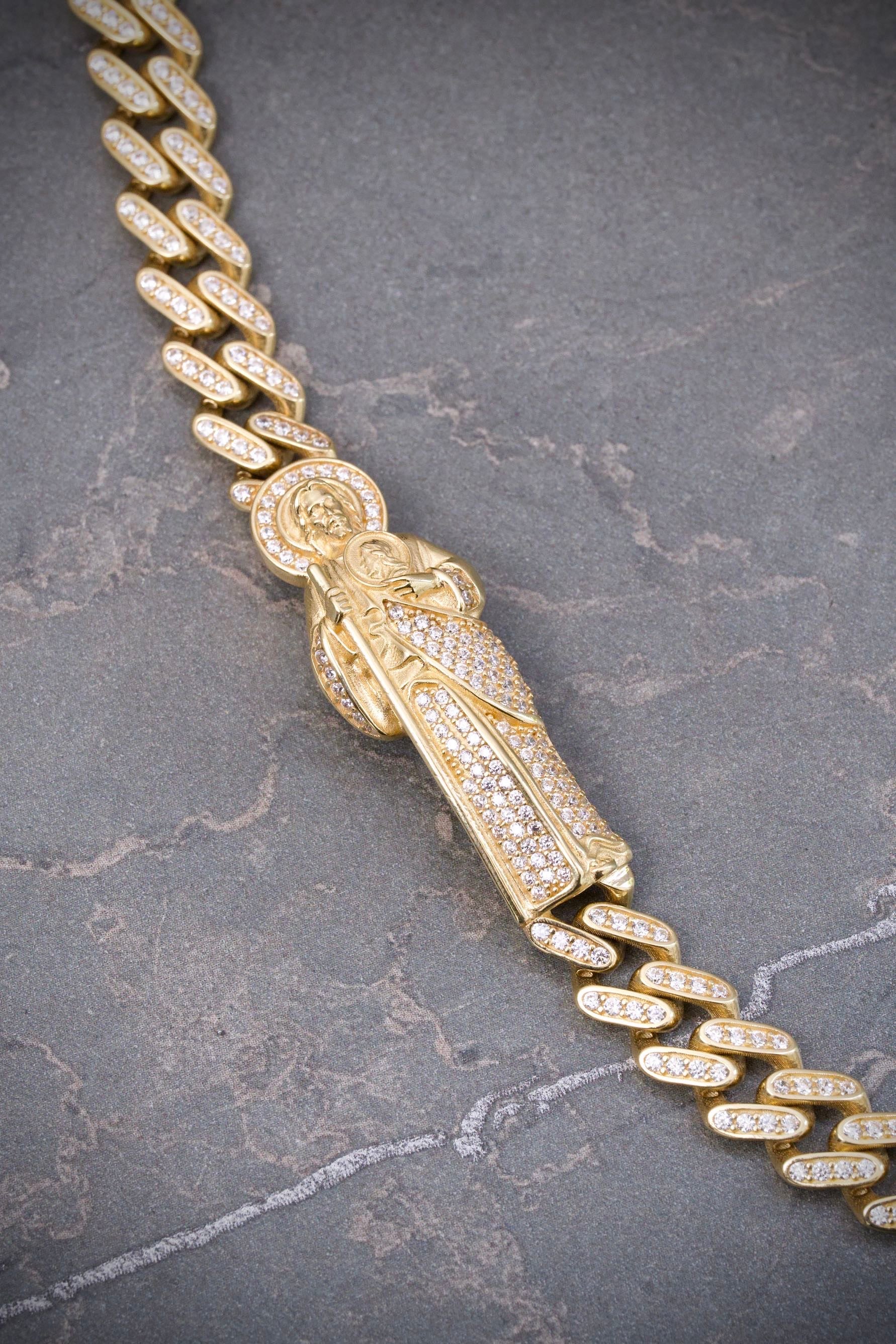 Pulso san judas con swarovki blanco 23.3gr / Largo 20cm / Oro Amarillo italy +6 M