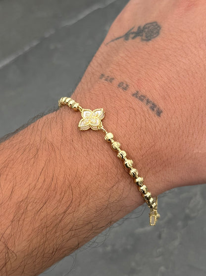 Pulso Lucky Clover Piedra Blanca 9.4gr / 20.5cm / 13.2mm — Oro Amarillo