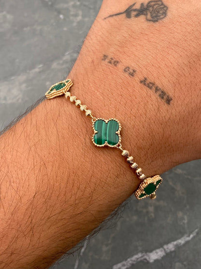 Pulso Lucky Clover Piedra Verde 10.85gr / 17.5cm / 14mm — Oro Rosado
