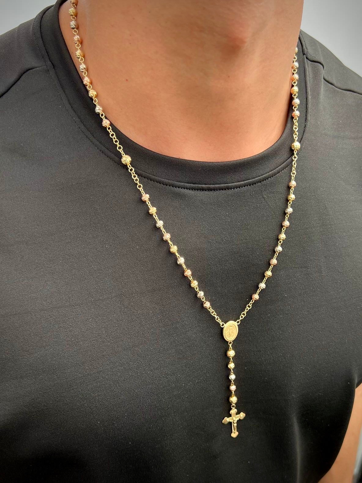 Rosario diamantado virgen de la milagrosa 15.6gr / Largo 60cm / Tres Oros Nac M