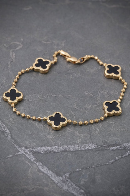 Pulso lucky clover negro 5.3gr / Largo 19cm / Oro Amarillo (Joya) B
