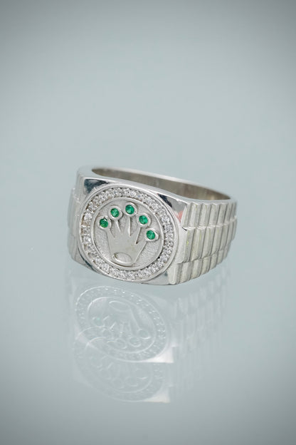 Anillo Rx con Swarovski Verde 8.7gr / Talla 10 — Plata 925