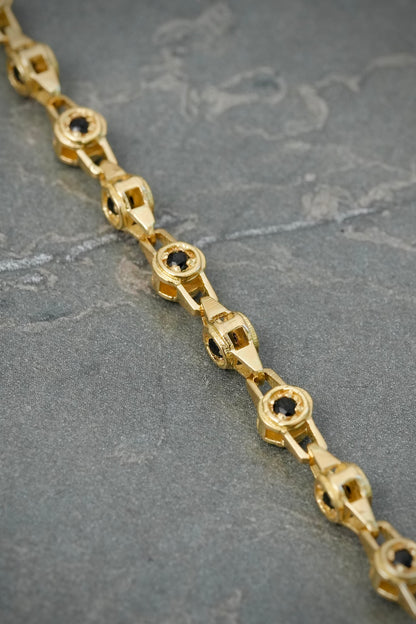 Tobillera Rustica con Swarovski Negro 13.4gr / 25.5cm / 4.6mm — Oro Amarillo