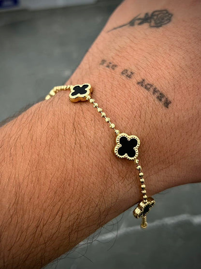 Pulso lucky clover negro 5.3gr / Largo 19cm / Oro Amarillo (Joya) B
