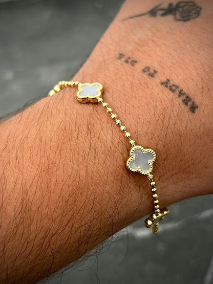 Pulso lucky clover blanco 5.4gr / Largo 18.5cm / Oro Amarillo (Joya) M