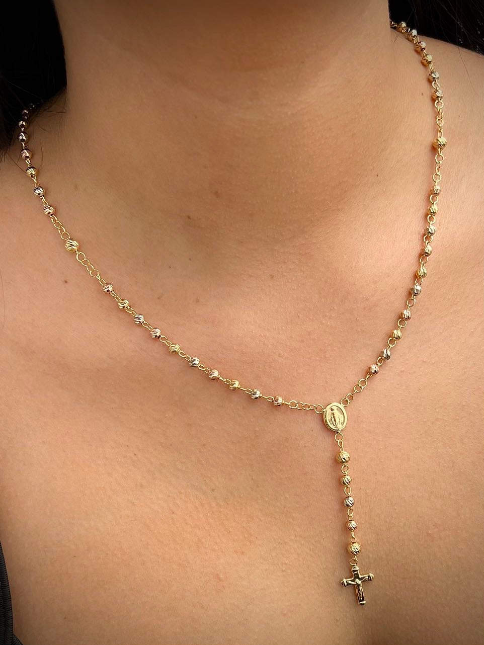 Rosario diamantado virgen de la milagrosa 8.7gr / Largo 45cm / Tres Oros (Joya) B