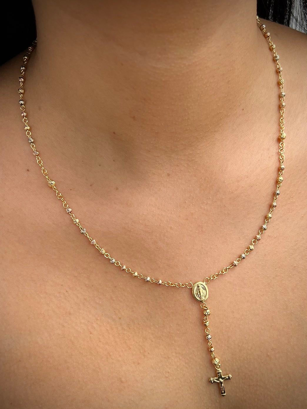 Rosario diamantado virgen de la milagrosa 10.95gr / Largo 50cm / Tres Oros (Joya) B
