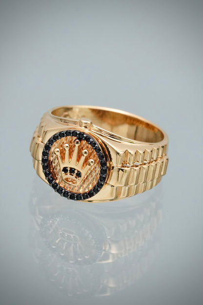 Anillo Rx con Swarovski Negro 6.65gr / Talla 9 — Oro Amarillo