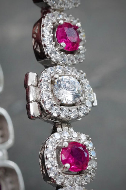 Pulso Tenis con Swarovski Fucsia y Blanco 21gr / 18cm / 7.6mm — Plata 925