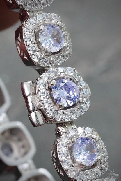 Pulso Tenis con Swarovski Morado y Blanco 19.4gr / 16cm / 7.7mm — Plata 925