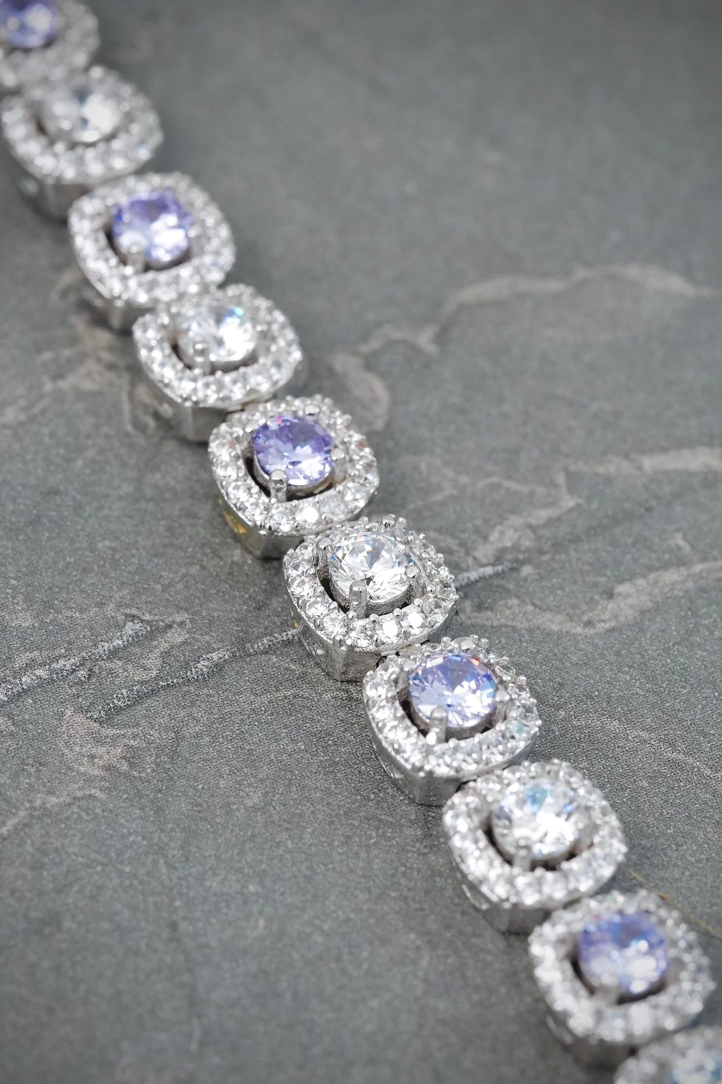 Pulso Tenis con Swarovski Morado y Blanco 21.1gr / 18cm / 7.6mm — Plata 925