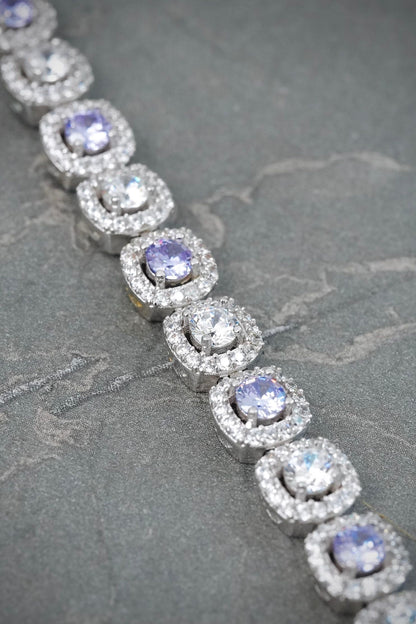 Pulso Tenis con Swarovski Morado y Blanco 21.1gr / 18cm / 7.6mm — Plata 925