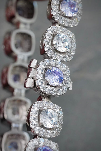 Pulso Tenis con Swarovski Morado y Blanco 21.1gr / 18cm / 7.6mm — Plata 925