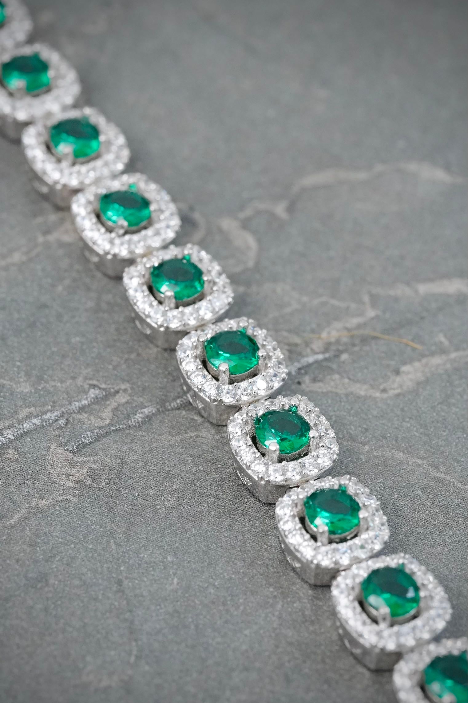 Pulso Tenis con Swarovski Verde y Blanco 19.45gr / 17cm / 7.6mm — Plata 925