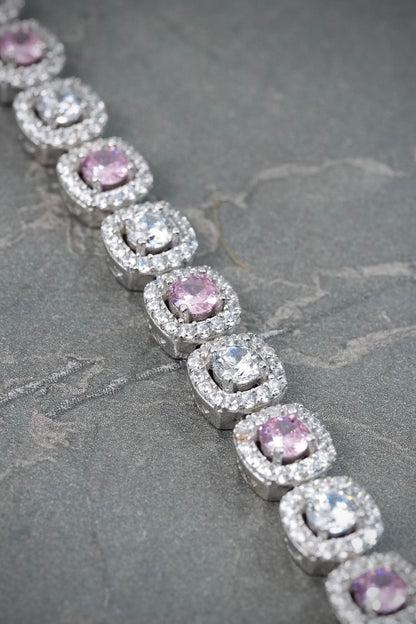 Pulso Tenis con Swarovki Rosado y Blanco 20.35gr / 17cm / 7.7mm — Plata 925
