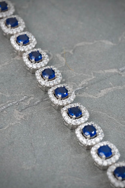 Pulso Tenis con Swarovski Azul y Blanco 19.4gr / 17cm / 7.7mm — Plata 925