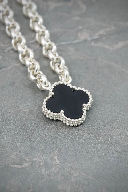 Cadena Lucky Clover Piedra Negra 11.4gr / 60cm / 4.5mm — Plata 925