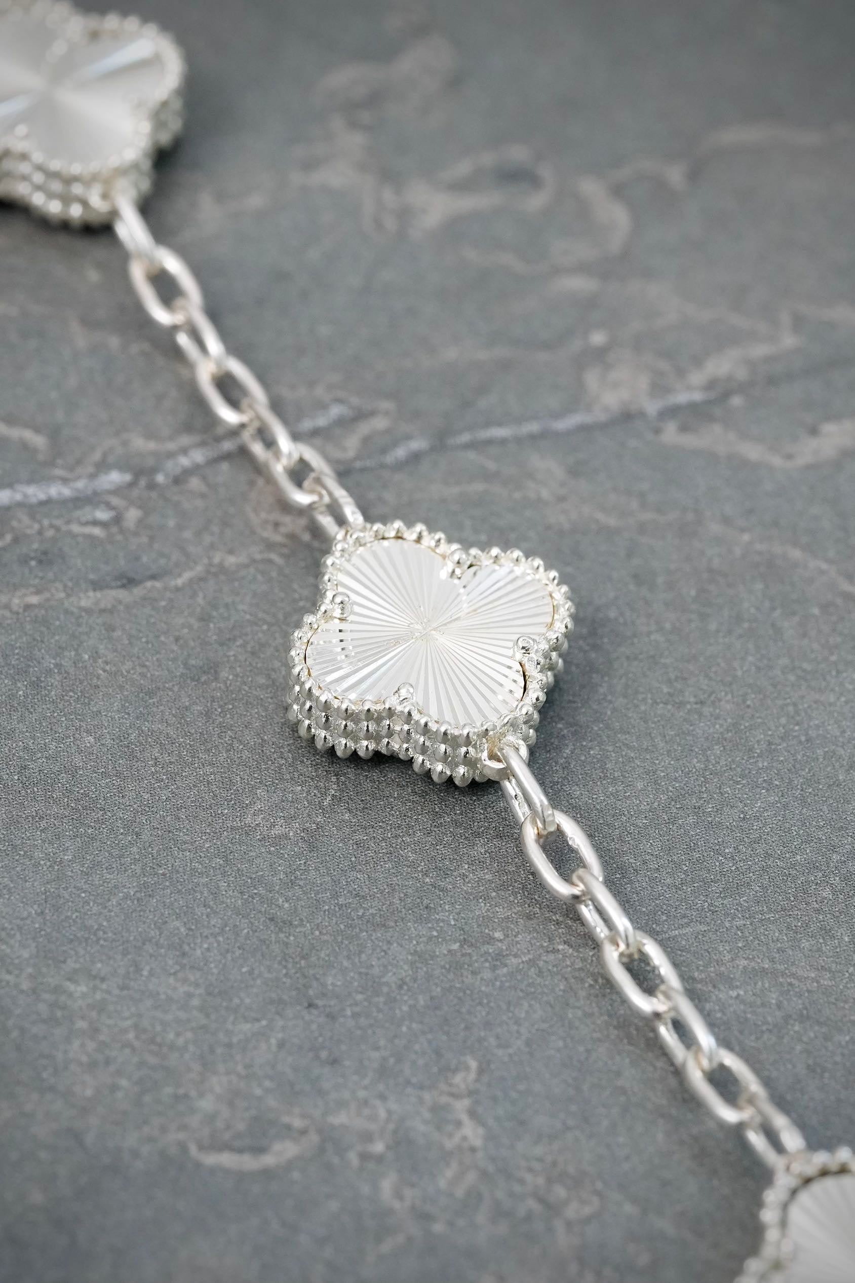 Tobillera Lucky Clover Diamantada 15.2gr / 24cm / 14.1mm — Plata 925
