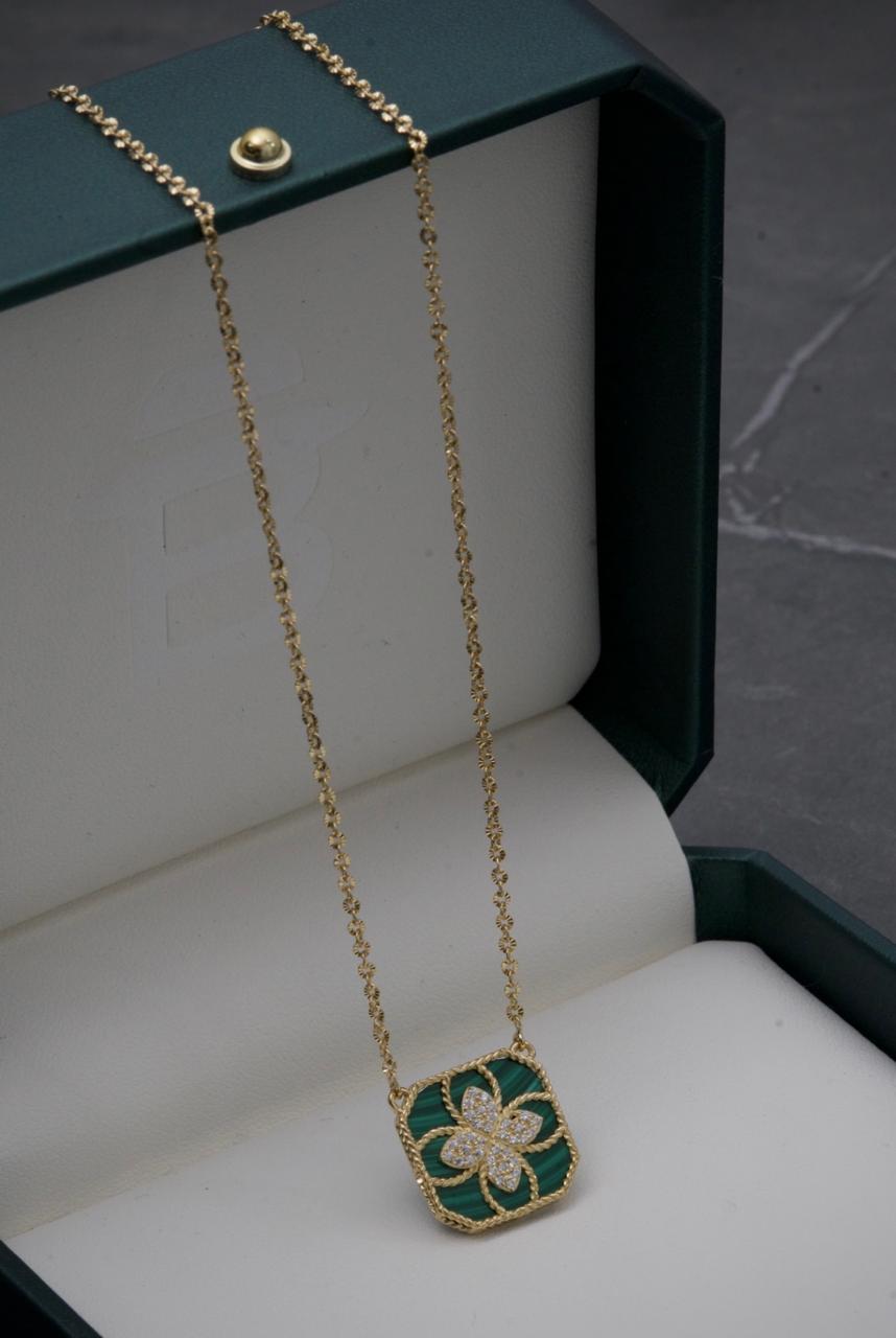 Cadena tejido rolon diamantada / lucky clover verde 4.5gr / Largo 45cm / Oro Amarillo italy cte P