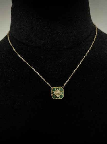 Cadena tejido rolon diamantada / lucky clover verde 4.5gr / Largo 45cm / Oro Amarillo italy cte P