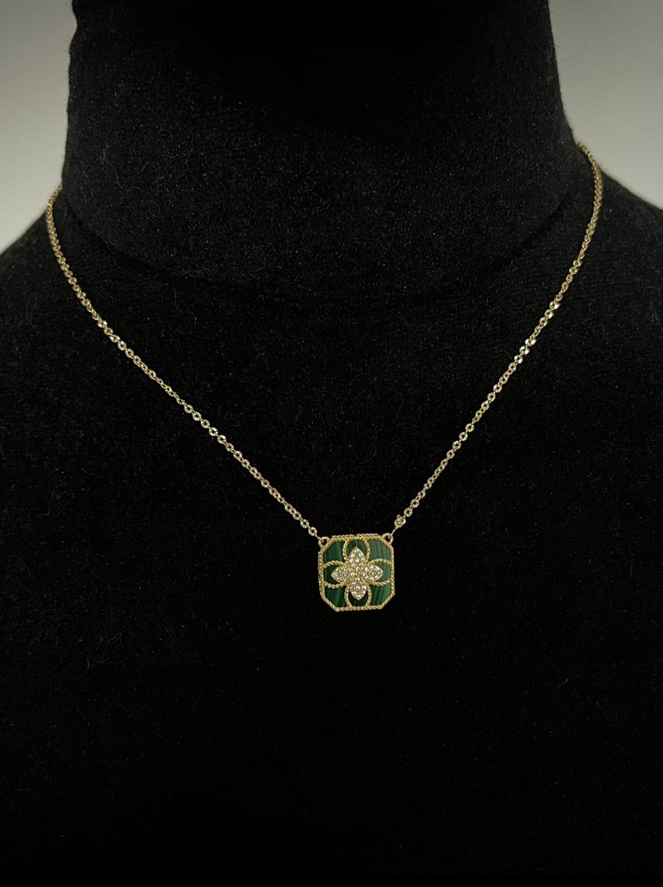 Cadena tejido rolon diamantada / lucky clover verde 4.5gr / Largo 45cm / Oro Amarillo italy cte P