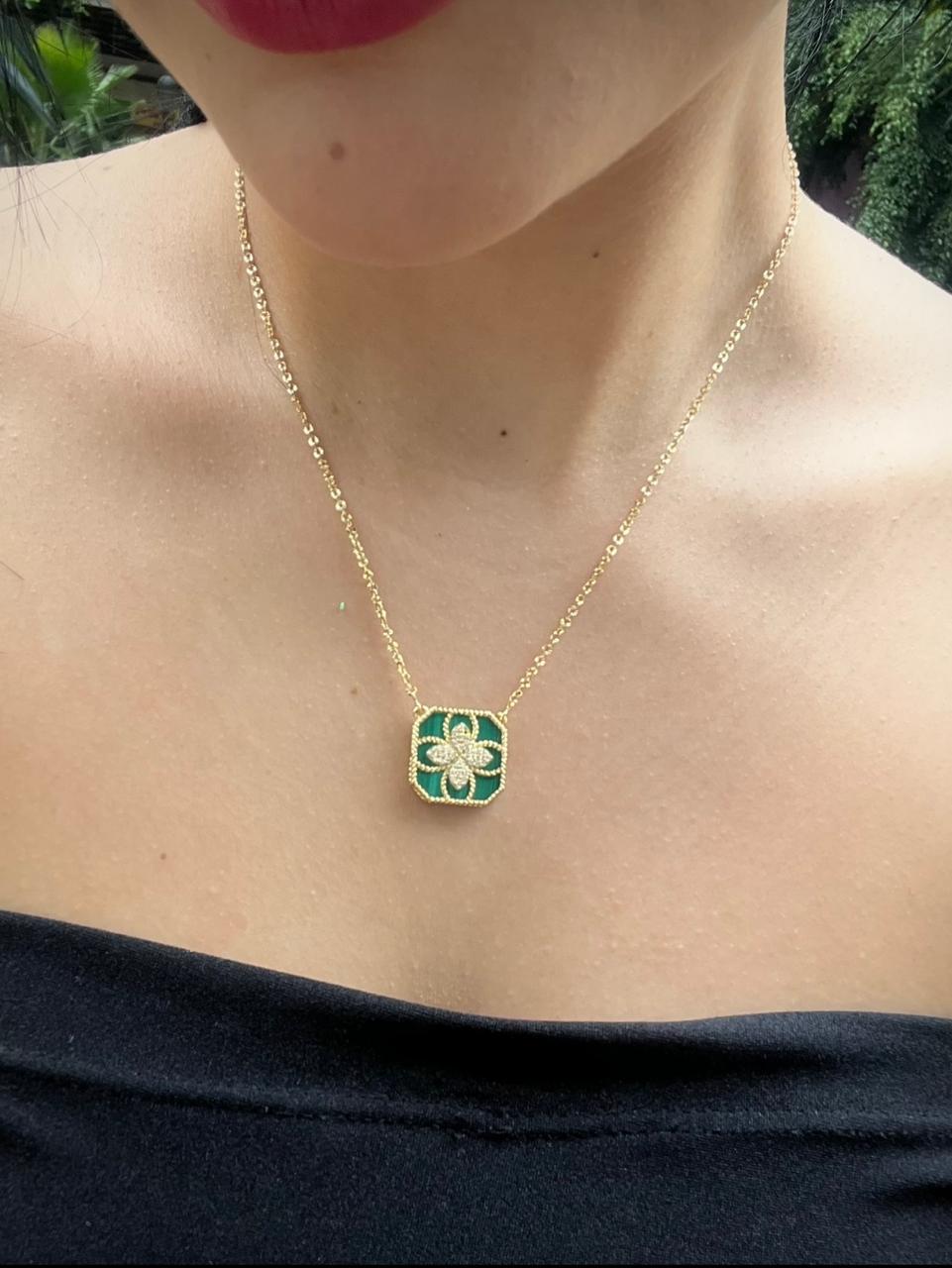 Cadena tejido rolon diamantada / lucky clover verde 4.5gr / Largo 45cm / Oro Amarillo italy cte P