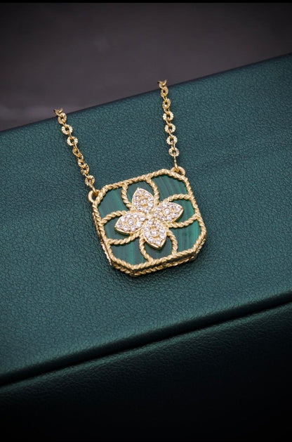 Cadena tejido rolon diamantada / lucky clover verde 4.5gr / Largo 45cm / Oro Amarillo italy cte P