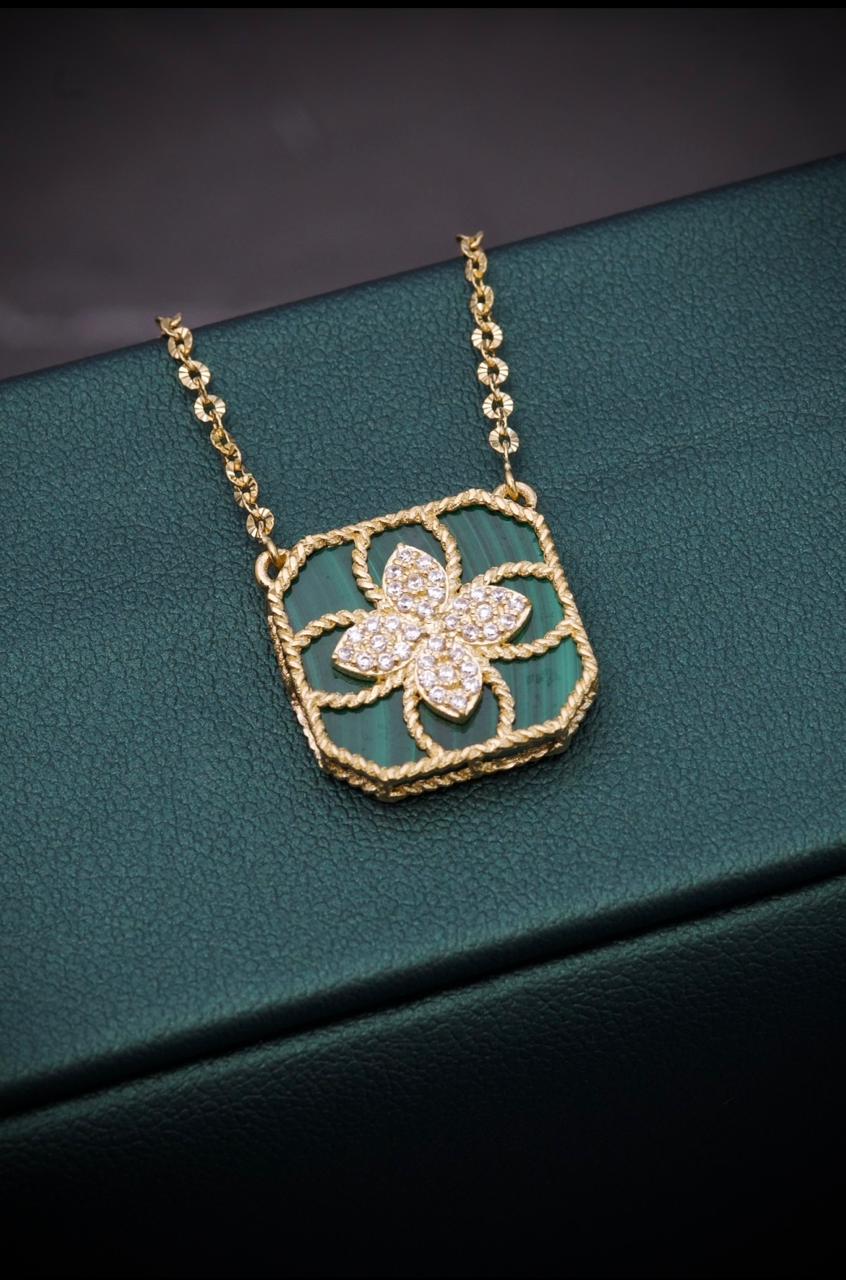 Cadena tejido rolon diamantada / lucky clover verde 4.5gr / Largo 45cm / Oro Amarillo italy cte P