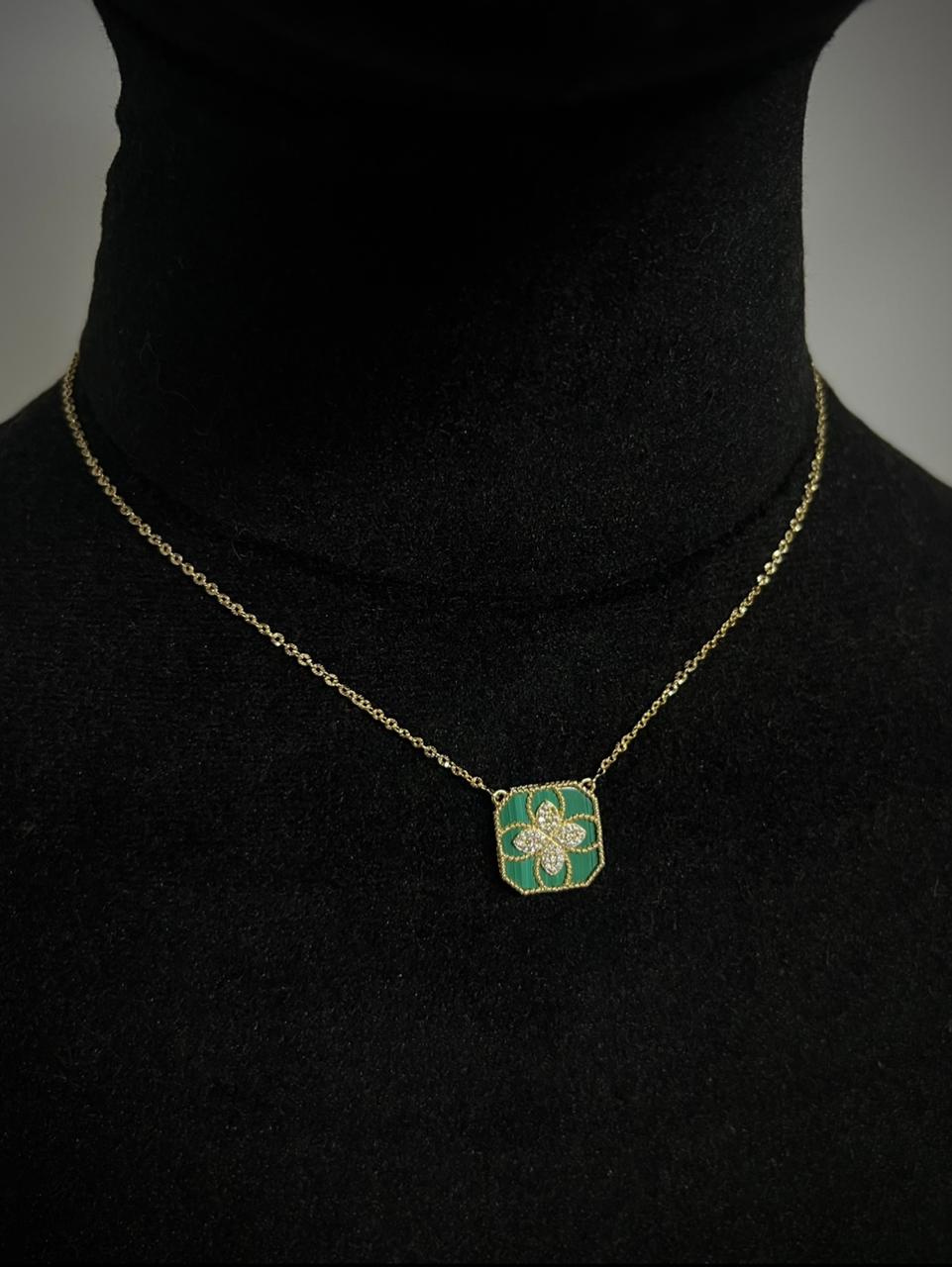 Cadena tejido rolon diamantada / lucky clover verde 4.2gr / Largo 40cm / Oro Amarillo italy cte B