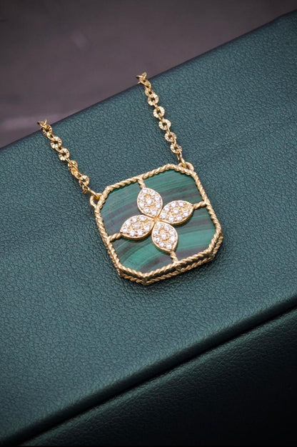 Cadena tejido rolon diamantada / lucky clover verde 4.05gr / Largo 40cm / Oro Amarillo italy cte B