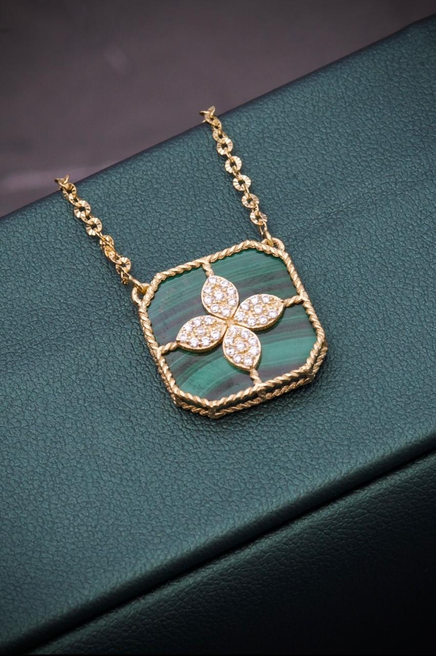 Cadena tejido rolon diamantada / lucky clover verde 4.05gr / Largo 40cm / Oro Amarillo italy cte B