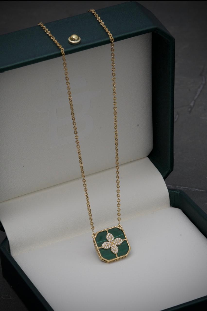 Cadena tejido rolon diamantada / lucky clover verde 4.05gr / Largo 40cm / Oro Amarillo italy cte B