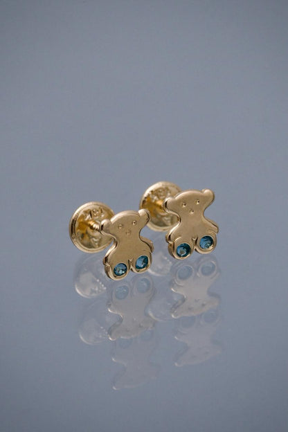 Topos oso th con swarovski azul 0.6gr / Largo 0.7cm / Oro Amarillo Nac B