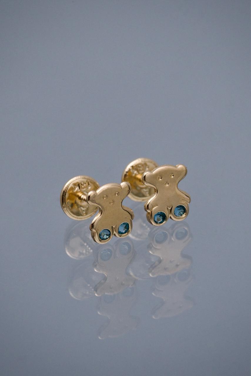 Topos oso th con swarovski azul 0.6gr / Largo 0.7cm / Oro Amarillo Nac B