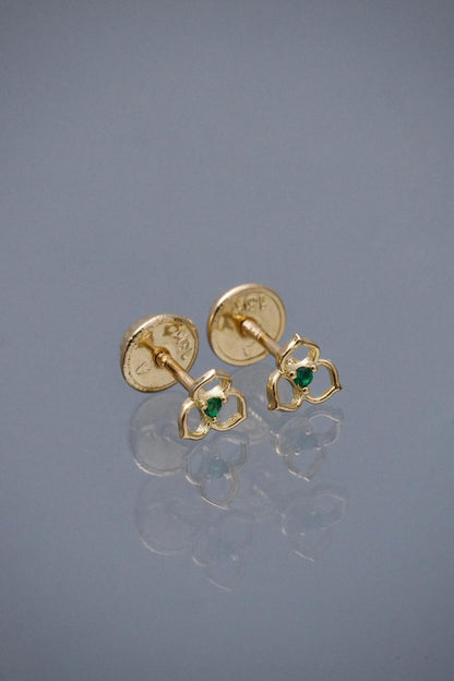 Topos flor con swarovski verde 0.55gr / Largo 0.5cm / Oro Amarillo Nac B