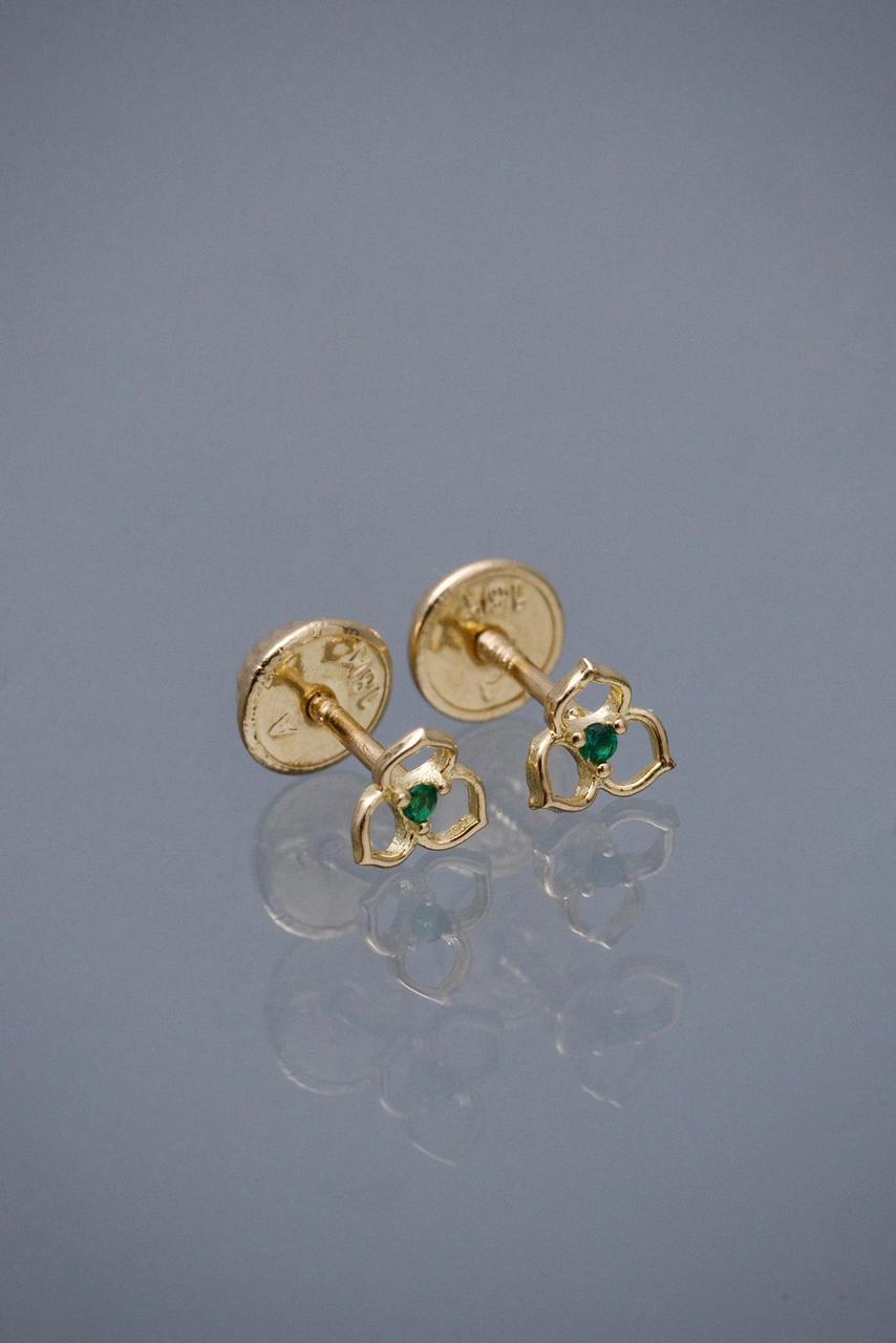 Topos flor con swarovski verde 0.55gr / Largo 0.5cm / Oro Amarillo Nac B