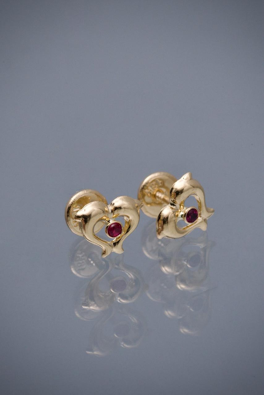 Topos delfines con swarovski rosado 0.55gr / Largo 0.7cm / Oro Amarillo Nac B