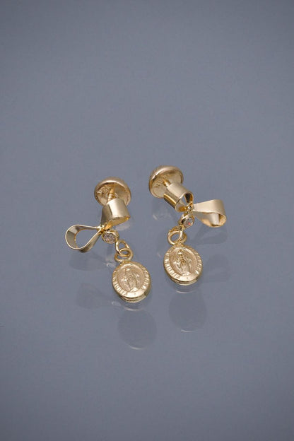 Topos moño con virgen de la milagrosa 1.1gr / Largo 1.7cm / Oro Amarillo Nac B