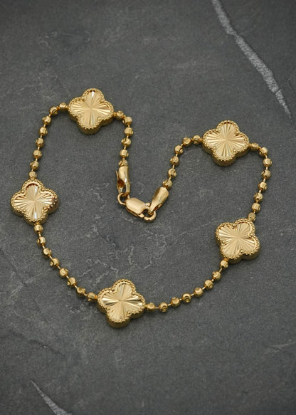 Pulso Lucky Clover Diamantado 5.2gr / 17,5cm / Ancho 10mm — Oro Amarillo