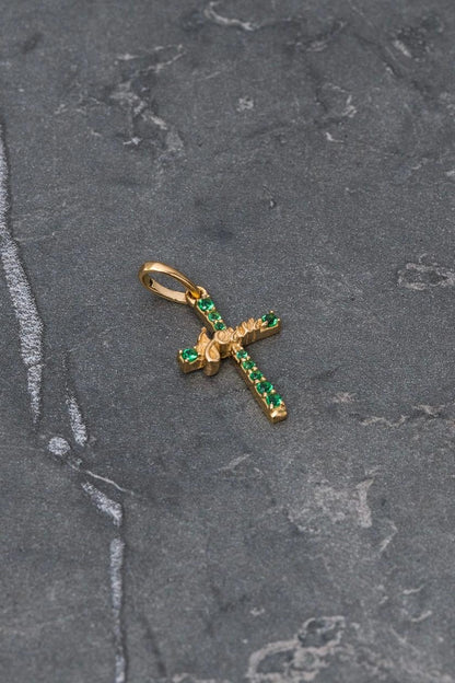 Dije cruz jesus con swarovski VERDE 0.95gr / Largo 2.1cm / Oro Amarillo Nac M
