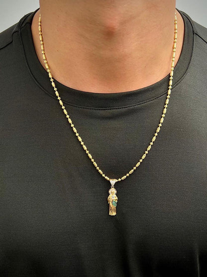 Dije san judas con swarovski verde y blanco 4.05gr / Largo 4cm — Oro Amarillo