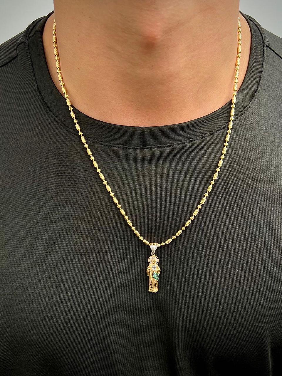 Dije san judas con swarovski verde y blanco 4.05gr / Largo 4cm — Oro Amarillo