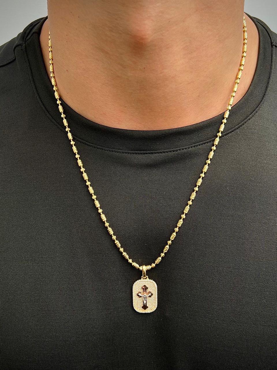 Dije placa con cruz y swarovski blanco 5.6gr / Largo 3.3cm — Tres Oros