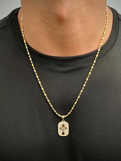 Dije placa con cruz y swarovski blanco 5.6gr / Largo 3.3cm — Tres Oros