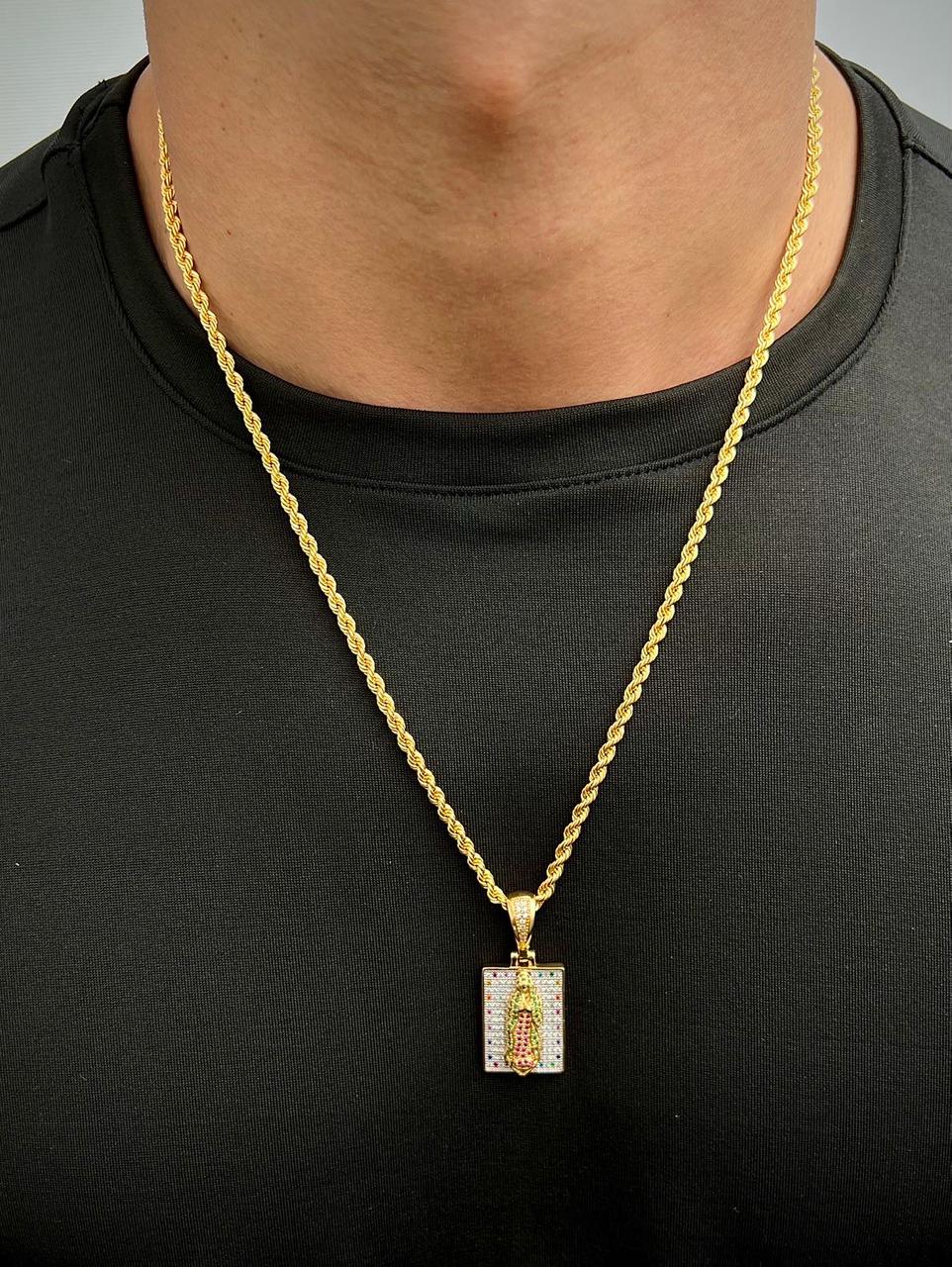 Dije virgen de guadalupe con swarovski multicolor 9.7gr / Largo 4cm — Oro Amarillo