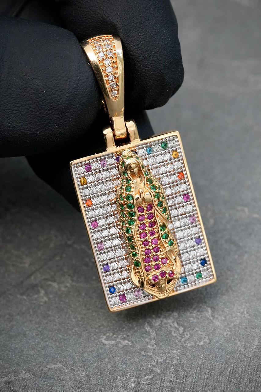 Dije virgen de guadalupe con swarovski multicolor 9.7gr / Largo 4cm — Oro Amarillo