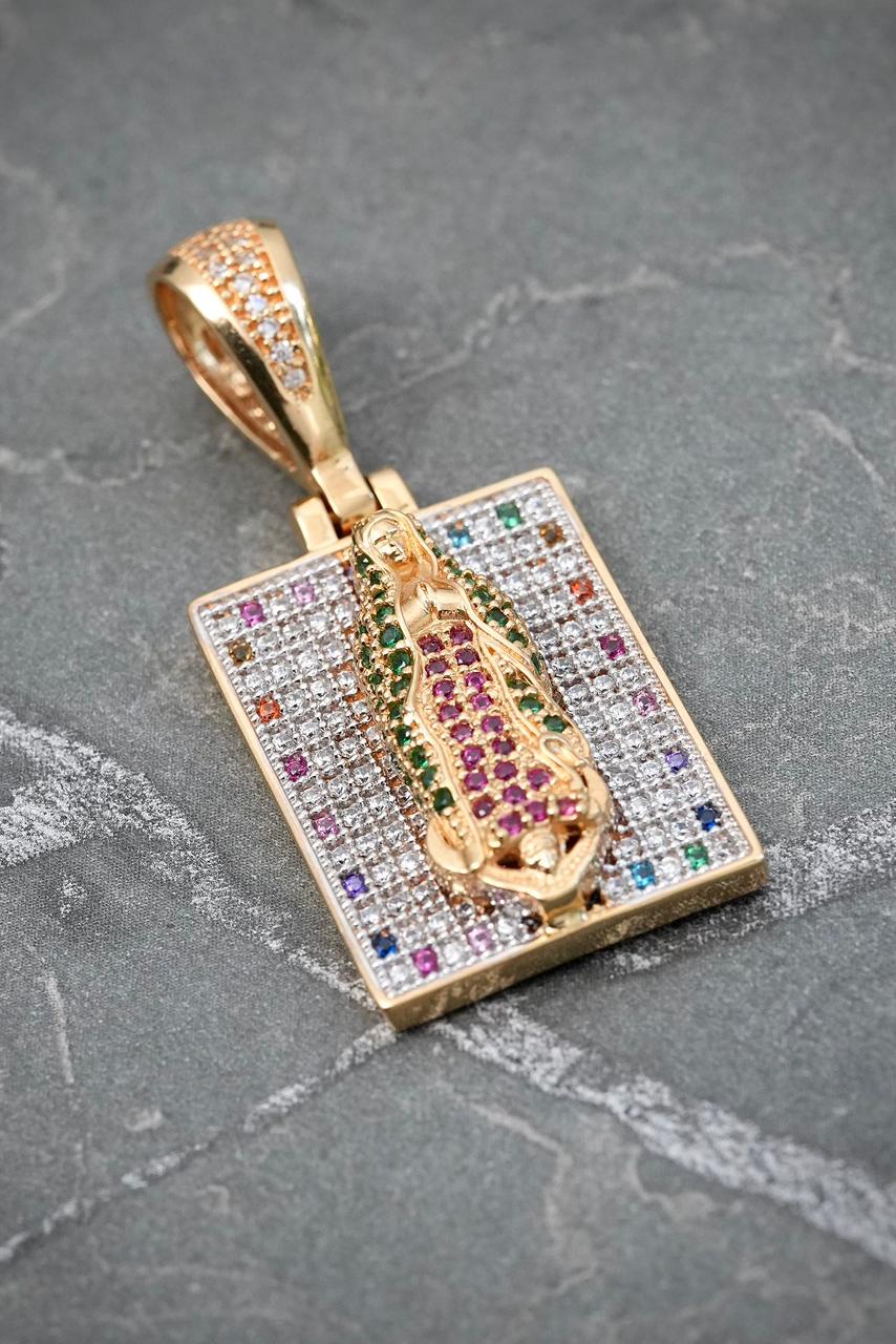 Dije virgen de guadalupe con swarovski multicolor 9.7gr / Largo 4cm — Oro Amarillo