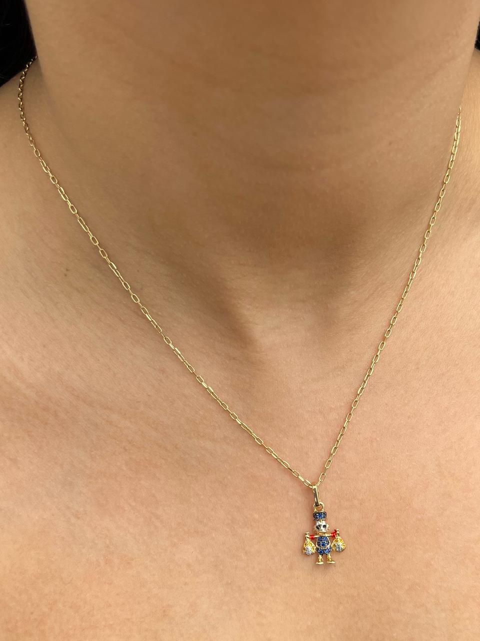 Dije tio rico con swarovski azul y amarillo 1.45gr / Largo 2.1cm — Oro Amarillo