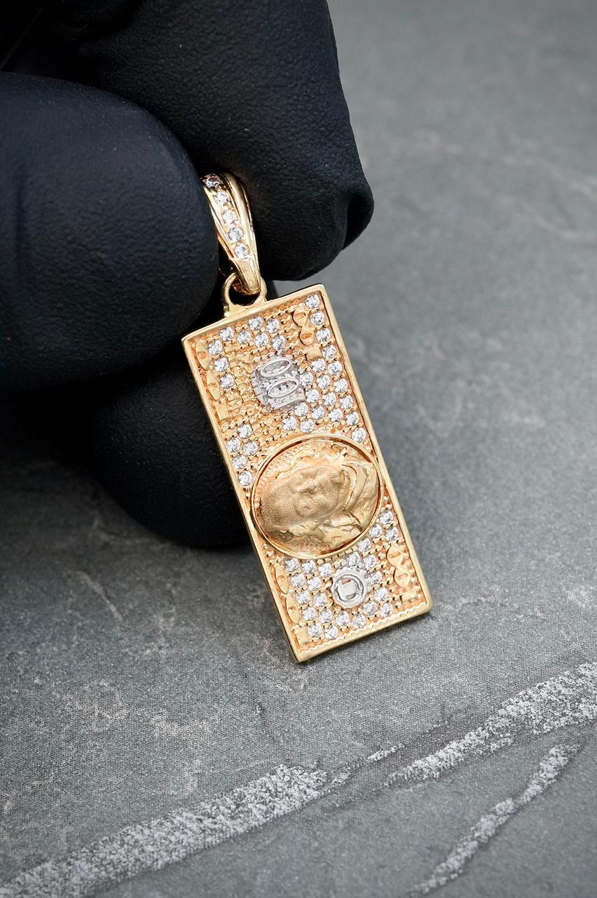 Dije dolar con swarovski blanco 3.7gr / Largo 3.5cm — Oro Amarillo